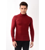 Erkek Balıkçı Yaka Boğazlı Slim Fit Kazak (Bordo)