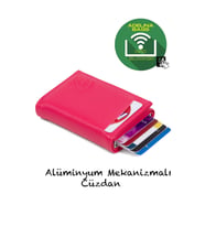 Newish Adelina Nova Deri Mekanizmalı Otomatik Kızaklı Kartlık Cüzdan (Fuşya)