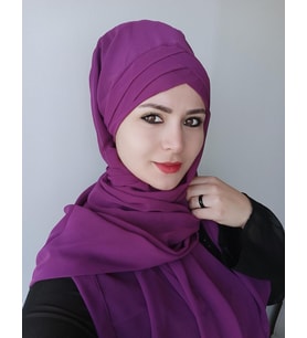 Kadın Tesettür Üç Bantlı Hazır Modern Şal (Mor)