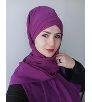 Kadın Tesettür Üç Bantlı Hazır Modern Şal (Mor)