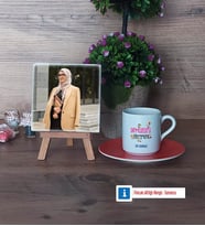 Din Kültürü Öğretmeni Fotoğraflı Dekoratif Taş, Ahşap Altlıklı Türk Kahvesi Fincanı Hediye (Model 8)