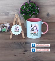 Kimyager Kupa Bardak Kırmızı ve Ahşap Anahtarlık Hediye (Model 5)
