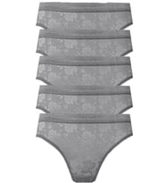 5li Kadın Dantelli Bikini Külot Pamuklu Arkası Düz (Gri)