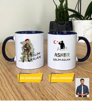 Kişiye Özel Karikatürlü Asker Kupa Bardak Askere Hediye Asker Sevgiliye Hediye (Lacivert)