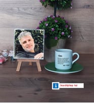 Amcaya Hediye Fotoğraflı Dekoratif Taş, Ahşap Altlıklı Türk Kahvesi Fincanı Hediye (Model 9)