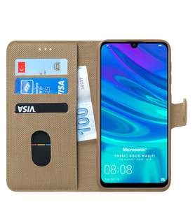 Microsonic Huawei P Smart 2019 Kılıf Fabric Book Wallet (Gold)
