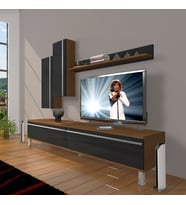 Decoraktiv Eko 7 Mdf Std Krom Ayaklı Tv Ünitesi Tv Sehpası (Siyah - Ceviz)