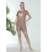 Mirano 1601 Pegasus Likralı Kumaş Kalpli Şortlu Takım Pijama Takımı (Vizon)