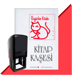 Kişiye Özel  Çizim Kedi 5 Tarihli Kitap Kaşesi (Kırmızı)