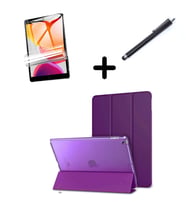 iPad Mini 1 2 3 Kılıf Set PU Deri Smart Tablet Kilifi Ekran Koruyucu + Kalem (Mor)
