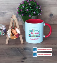 Kimya Öğretmeni Kupa Bardak Beyaz ve Fotoğraflı Ahşap Anahtarlık Hediye Öğretmenler Günü Hediyesi (Model 2)