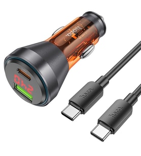HOCO NZ12B Unimpeded PD48W USB + Type-C Araç Çakmaklı Hızlı Şarj Aleti + Type-C to Type-C Kablo (Turuncu)