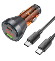 HOCO NZ12B Unimpeded PD48W USB + Type-C Araç Çakmaklı Hızlı Şarj Aleti + Type-C to Type-C Kablo (Turuncu)