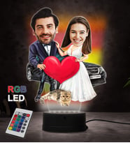 Doğum Günü Hediyesi,Sevgiliye Hediye, Kişiye Özel Fotoğraflı En Güzel Çift Karikatür 3D Led Lamba (RGB)