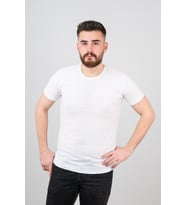 Extra Slimfit Sıfır Yaka Dokulu Erkek T-Shirt (Beyaz)