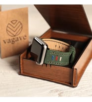 vagave Apple Watch 3 4 5 6 7  Crazy Oval Deri Kordon 42 44 45 mm Üç İpli (Yeşil)