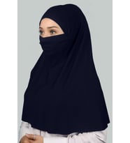 Hazır Türban Peçeli Pratik Eşarp Tesettür Nikaplı Hijab - Namaz Örtüsü Sufle (XL) (Lacivert)