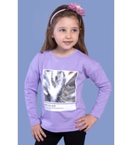 Toontoy Kız Çocuk Varak Baskılı Tişört (Lila)