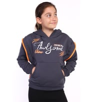 Toontoy Kız Çocuk Kapüşonlu Fermuar Detaylı Baskılı Sweatshirt (Füme)