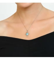 OPAL TAŞLI SİRİUS KOLYE - 925 AYAR GÜMÜŞ KOLYE (Mavi)