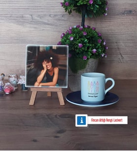 Modelist Fotoğraflı Dekoratif Taş, Ahşap Altlıklı Türk Kahvesi Fincanı Hediye (Model 4)
