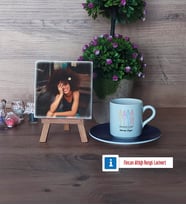 Modelist Fotoğraflı Dekoratif Taş, Ahşap Altlıklı Türk Kahvesi Fincanı Hediye (Model 4)