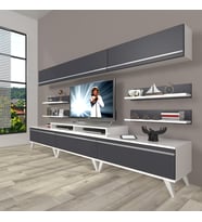 Decoraktiv Ekoflex 8y Mdf Retro Tv Ünitesi Tv Sehpası (Beyaz - Antrasit)