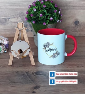 İsme Özel Doğum Günü Hediyesi Kupa Bardak Beyaz ve Fotoğraflı Ahşap Anahtarlık Hediye (Model 2)