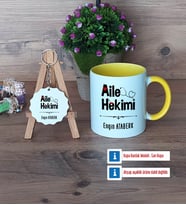 Aile Hekimi Kupa Bardak Kırmızı ve Ahşap Anahtarlık Hediye (Model 6)