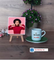 Odyolog Fotoğraflı Dekoratif Taş, Ahşap Altlıklı Türk Kahvesi Fincanı Hediye (Model 9)