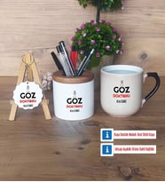 Göz Doktoru Hediye Sepeti Kalemlik, Kupa Bardak Sihirli, Ahşap Anahtarlık Hediye (Model 2)