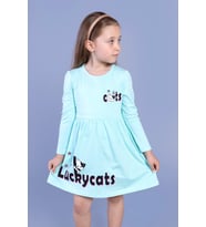 Toontoy Kız Çocuk Luckycats Baskılı Elbise (Su Yeşili)