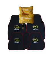 Opel uyumlu Araç Oto Halı Paspas  Opel Araç Seyahat Boyun Yastığı & Oto Ayna Askısı (Siyah-Sarı)