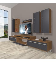 Decoraktiv Ekoflex 8d Mdf Krom Ayaklı Tv Ünitesi Tv Sehpası (Antrasit - Ceviz)