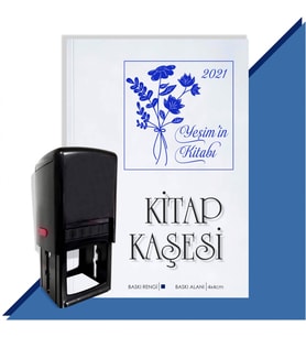 Kişiye Özel Çiçek Buketi 5 Tarihli Otomatik Kitap Kaşesi (Mavi)