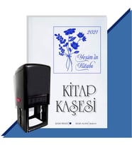 Kişiye Özel Çiçek Buketi 5 Tarihli Otomatik Kitap Kaşesi (Mavi)