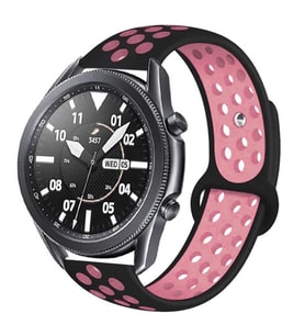 Samsung Galaxy Watch 3 45mm Kordon Delikli Spor Kordon (Siyah-Rose Gold)