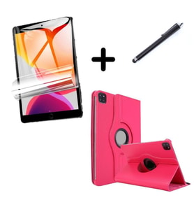 Apple iPad Pro 11 1. 2. 3. 4. Nesil Kılıf Dönen Tablet Kilifi Ekran Koruyucu+Kal (Koyu Pembe)