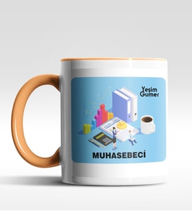 Kişiye Özel Muhasebeci Tasarımlı Siyah Kupa (Beyaz-Turuncu)