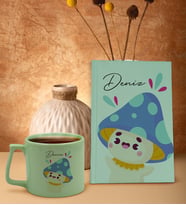 BK Gift Kişiye Özel İsimli Yeşil Sert Kapaklı Defter ve Middle Kupa Seti, Arkadaşa Hediye, Yeni İş Hediyesi, Doğum Günü Hediyesi-1 (Model 7)