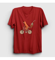 Presmono Unisex Beyaz Bicycle Fox Tilki T-Shirt 367270tt (Kırmızı)