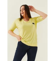 Kısa Kol Kadın Triko Büyük Beden Bluz (Lacivert)