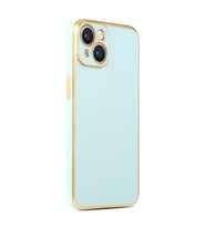 Apple iPhone 14 Kılıf Kenarları Gold Kamera Korumalı Renkli Pastel Silikon Siyah BARK (Açık Mavi)