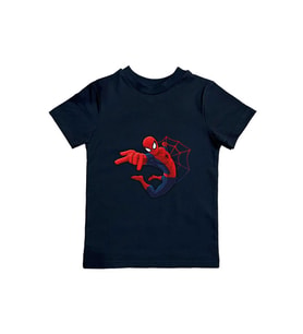 Spiderman baskılı örümcek adam pamuklu penye kumaş yazlık çocuk tişört (Siyah)