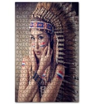 Cakapuzzle Kızılderili Giysili Kız Görseli Puzzle Yapboz MDF (Ahşap) (500 Parça)
