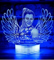 Sevgili için Hediye, Kişiye Özel Sevgiliye Hediye, Melek Kanatlı Resimli 3D Lamba (Mavi)