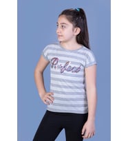 Toontoy Kız Çocuk Perfect Nakışlı Kolları İnci Detaylı Tişört (Gri)