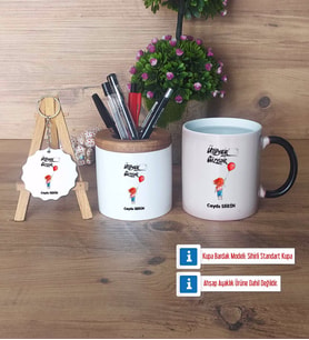 Ütopyalar Güzeldir Hediye Sepeti Kalemlik, Kupa Bardak Sihirli, Ahşap Anahtarlık Hediye (Model 1)