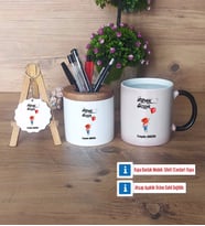 Ütopyalar Güzeldir Hediye Sepeti Kalemlik, Kupa Bardak Sihirli, Ahşap Anahtarlık Hediye (Model 1)
