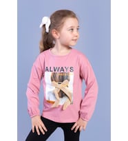 Toontoy Kız Çocuk Baskılı Kol Ucu Lastikli Tişört (Gül Kurusu)